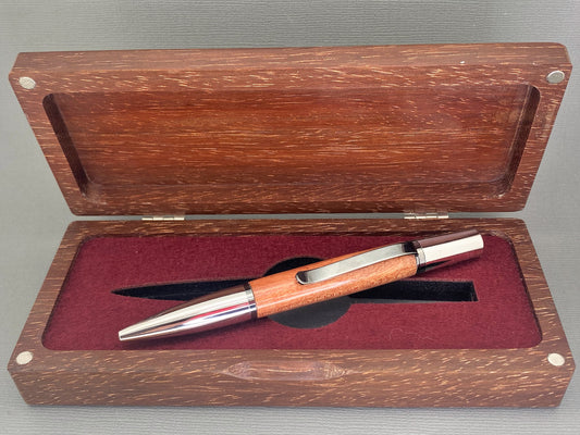 Handmade Parker style Ballpoint pen, made in Ghost wood, presented in an Lignum Viate box