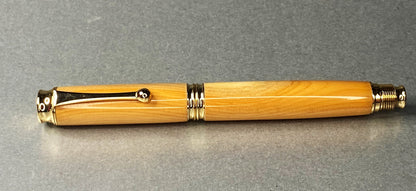 Yew wood hand turned fountain pen with Gold plated fittings