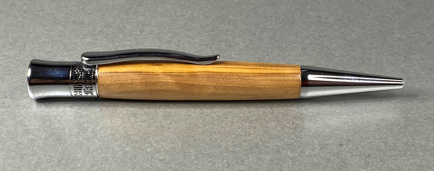 Handturned Olive Wood pen with chrome plated fittings